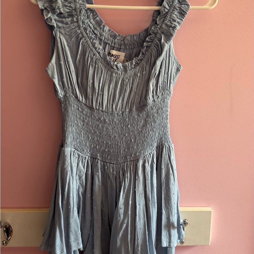 Princess Polly Pale Blue Ruffle Smocked Mini Dress